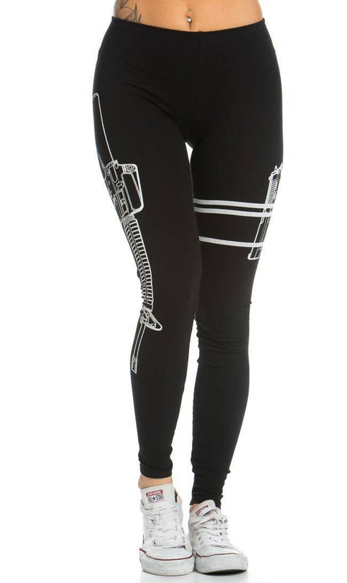 Guns Out Machine Gun Black Leggings - Plus Sizes Available - SohoGirl.com